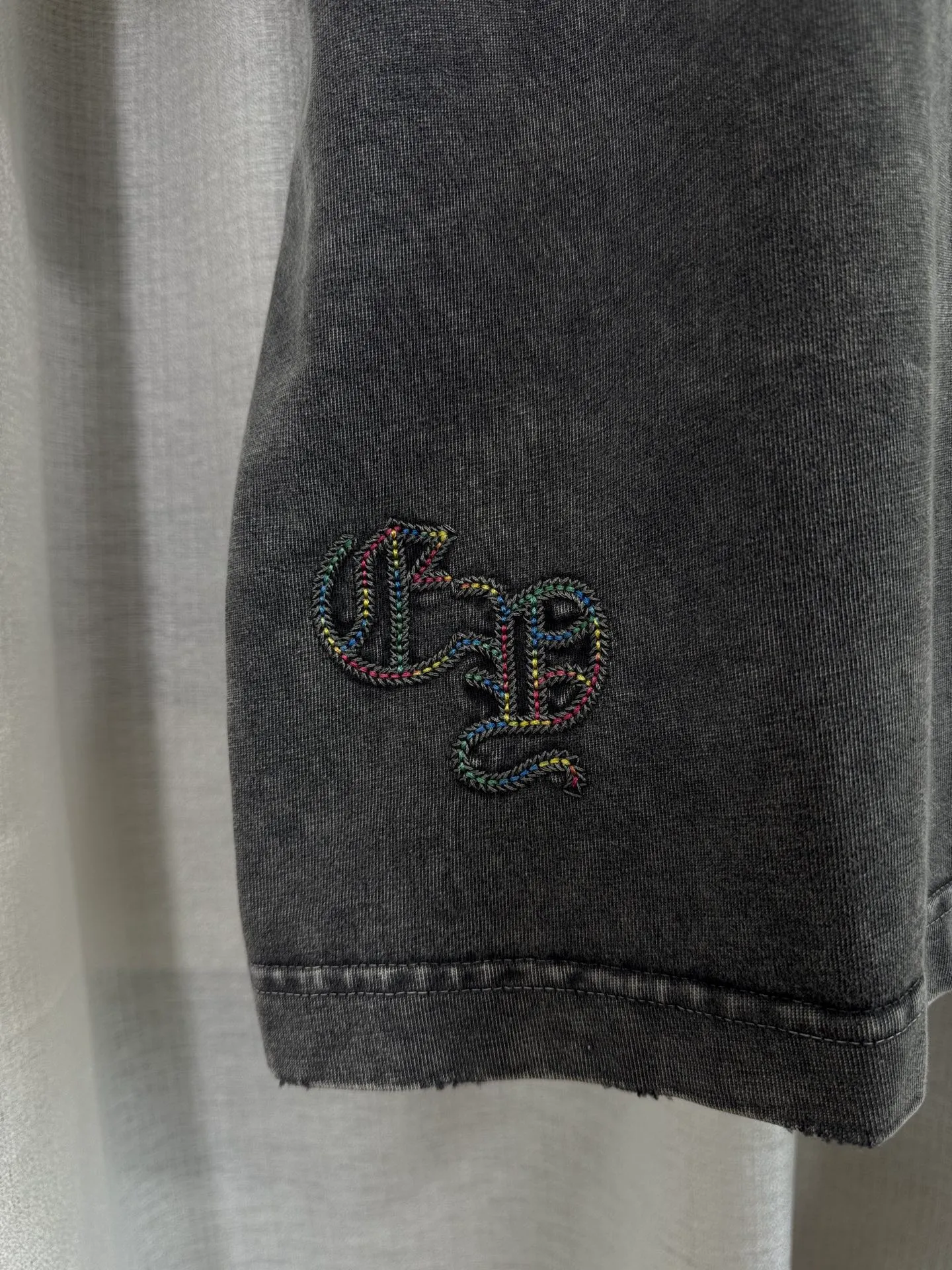 P220 ch high version Chrome Hearts 2025 spring and summer new horseshoe cross print washed appliqué short-sleeved T-shirt, fabric: 26 double yarns, 320 grams weight, heavy wash ➕ fried color + color embroidery Printing process: color embroidery Color: washed gray Size: S M L XL Style number: 5165